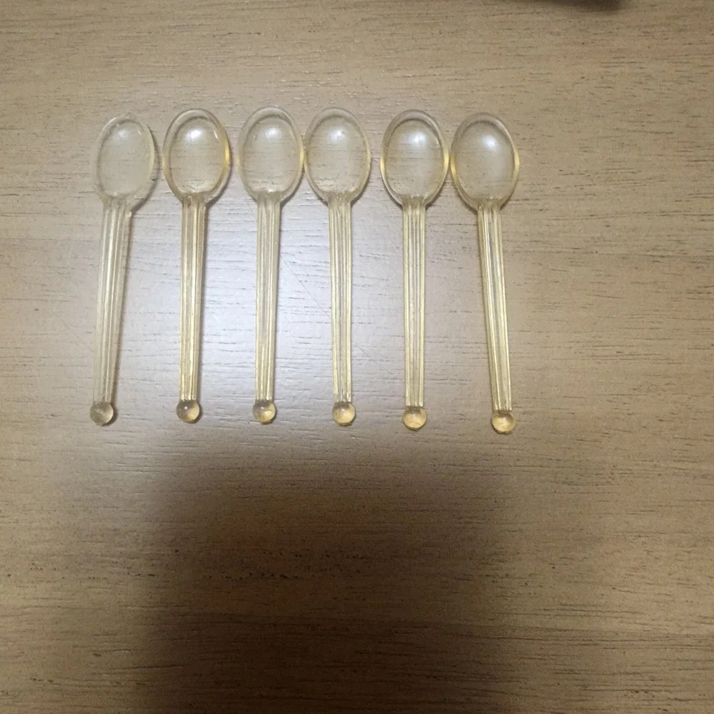 6- Vintage Salt Celllars with Spoons Square Shaped Clear Glass